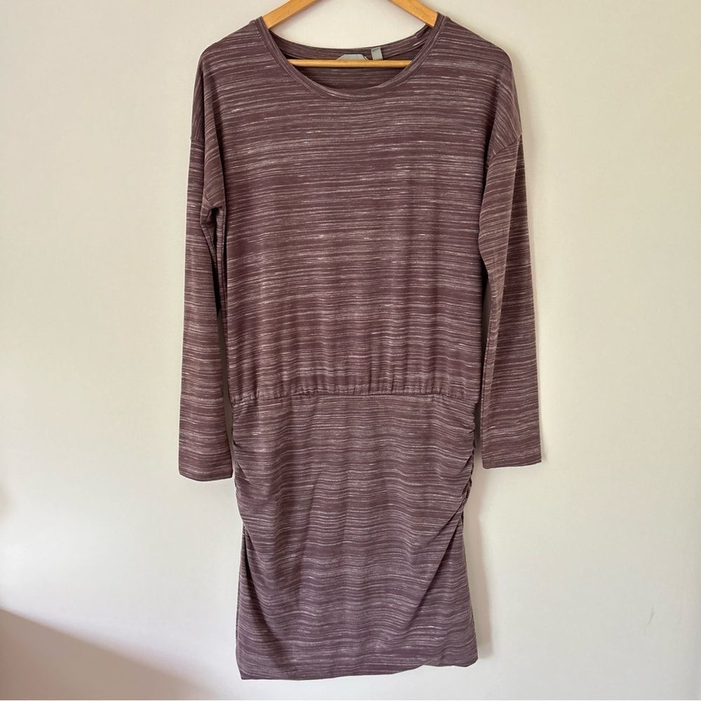 Athleta Purple Heather Cinched Waist Long Sleeve Athletic Dress
